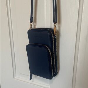 Navy Crossbody Phone Bag with Gold Hardware